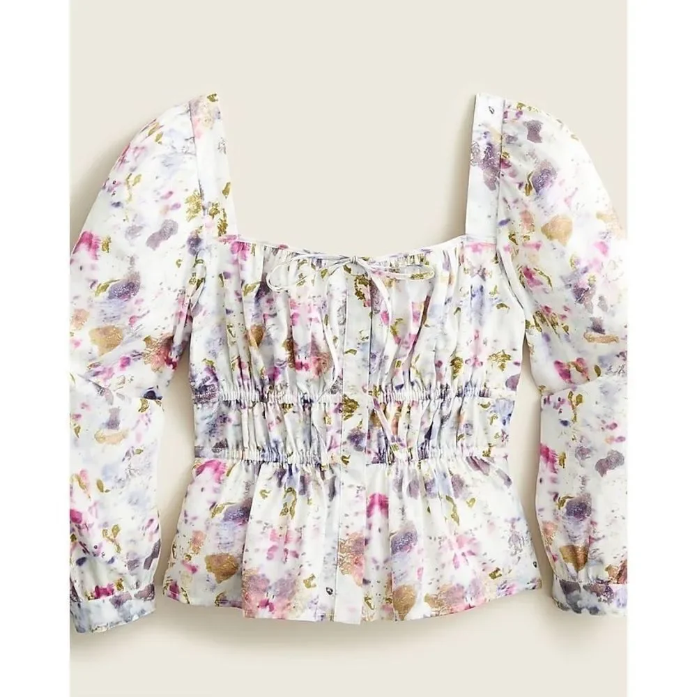 J. Crew Flora Obscura X cinched-waist top in kaleidoscope floral cotton size 8 - Picture 1 of 8